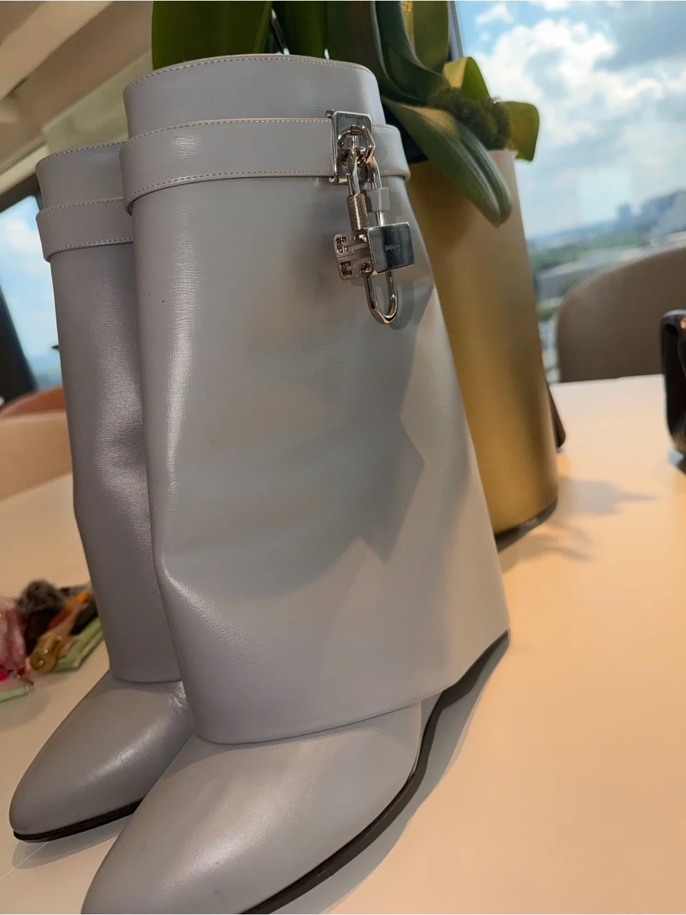 Givenchy Pointed Toe Mid-Calf Boots in Light Gray